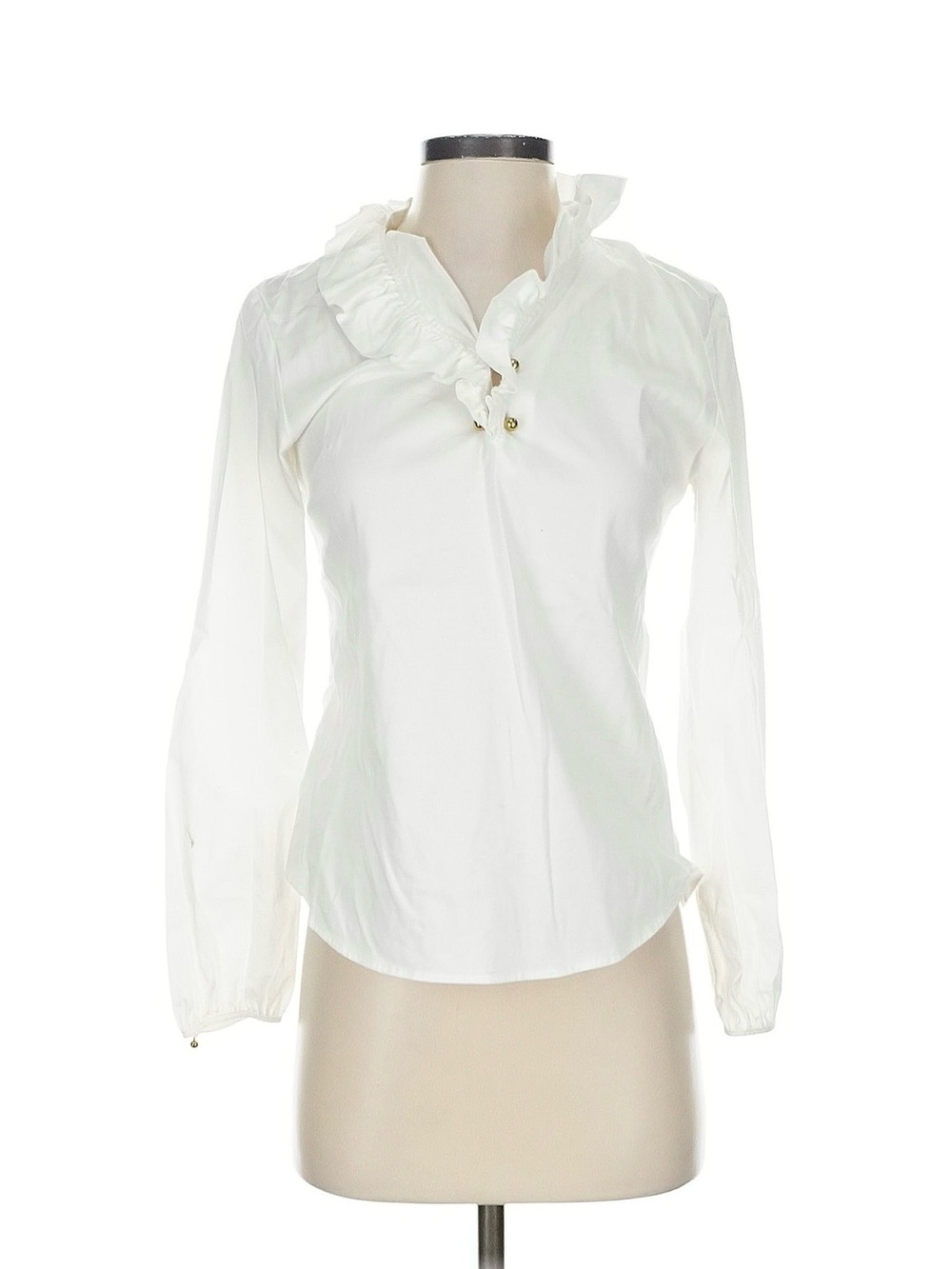 Elizabeth McKay White Ruffled Collar Button-Front Blouse